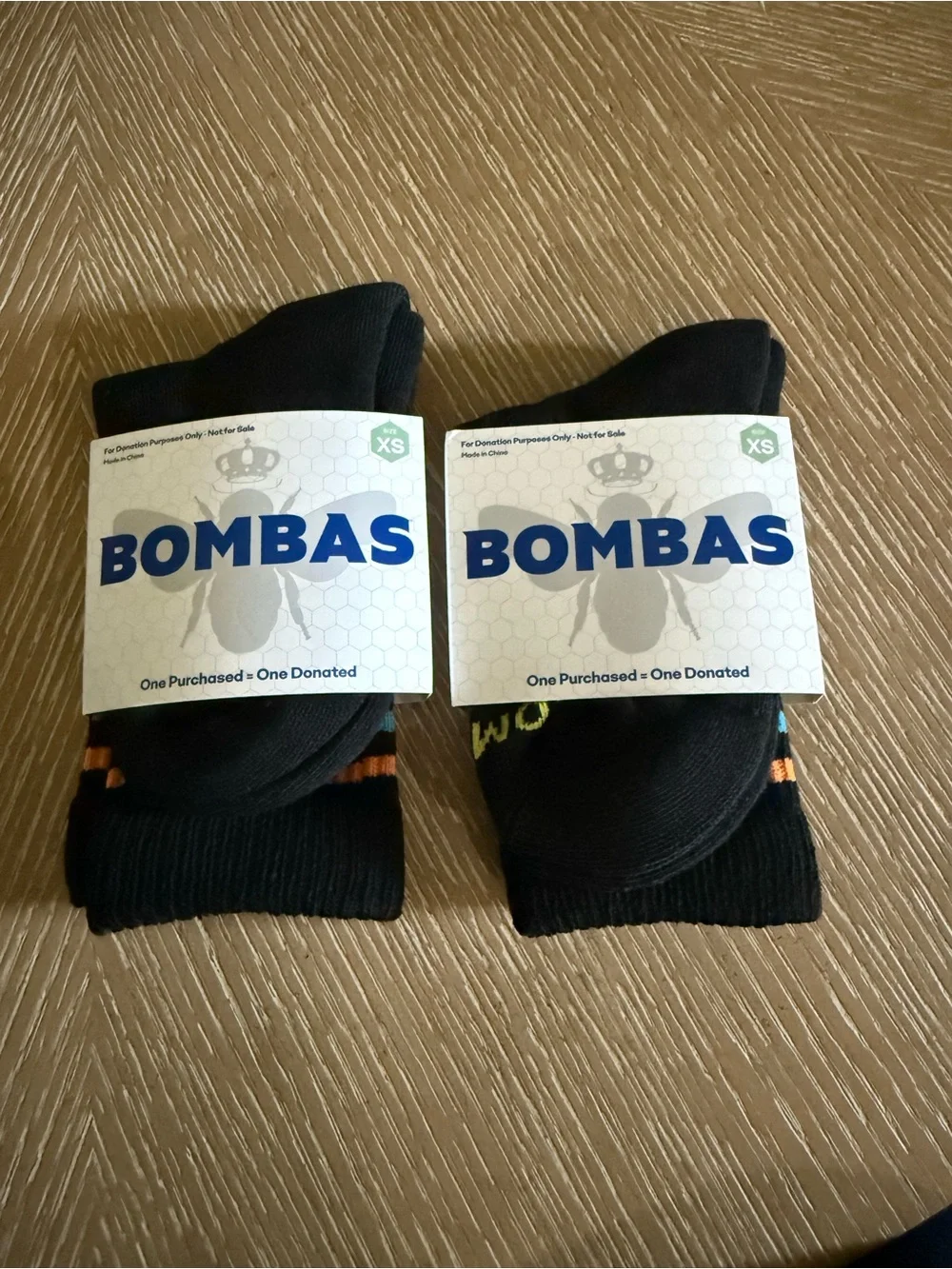 Bombas Youth XS Black Athletic Crew Socks with Blue & Orange Accents 2 Pack NWT